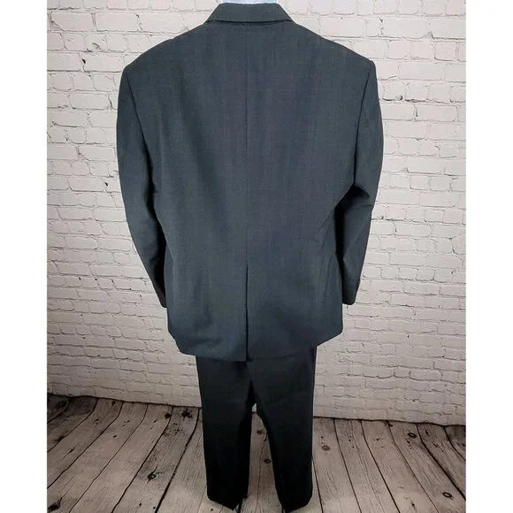 Hart Schaffner & Marx Blue Check Full Suit USA Made Jacket Size 42R Pants 34x31